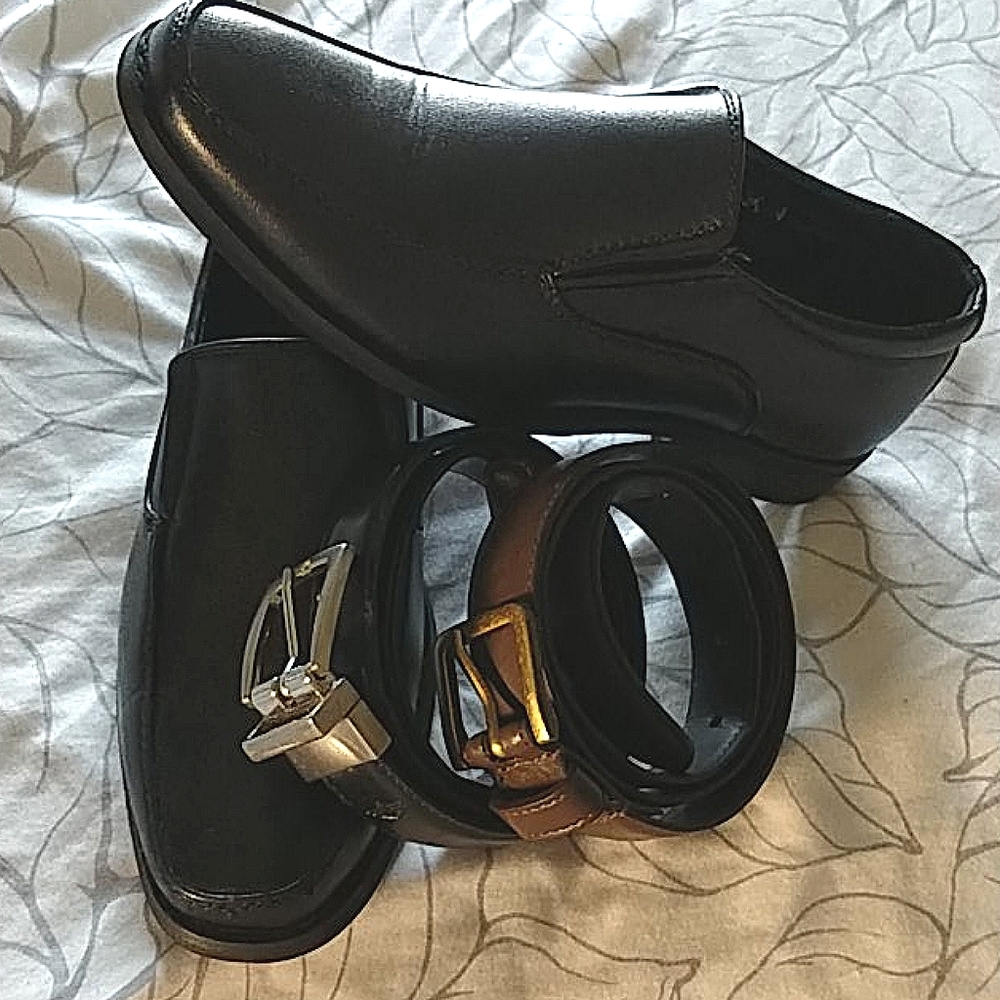 Elegant shoes and pair of belts